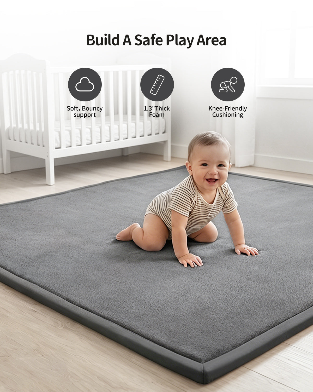 Baby Play Mat for Floor, Crawling Mat for Babies, Toddlers, Infant, Kids, Non-Slip Backing Safe for Tummy Time