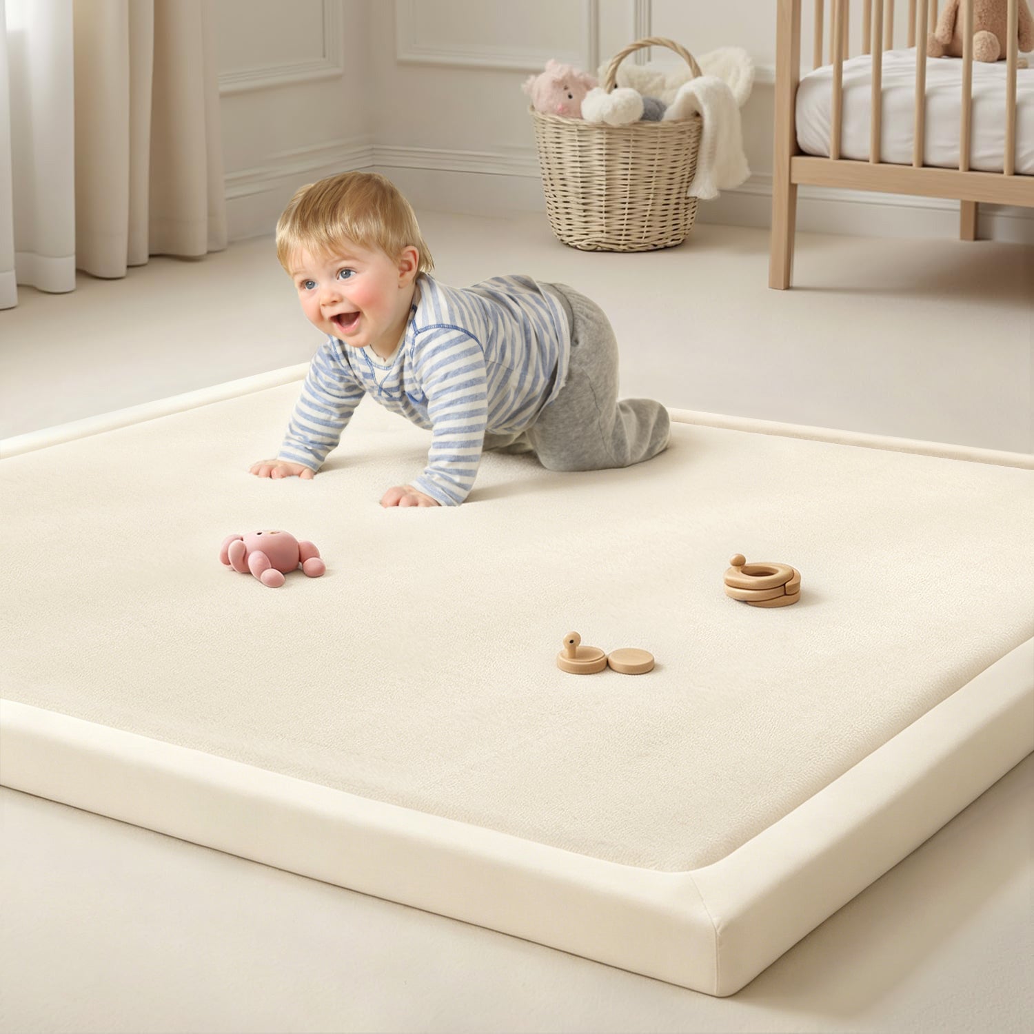 Baby Play Mat for Floor, Playpen Mat Elasti-Foam Padded Crawling Mat for Babies, Toddlers, Infant, Kids, Non-Slip Backing Safe for Tummy Time