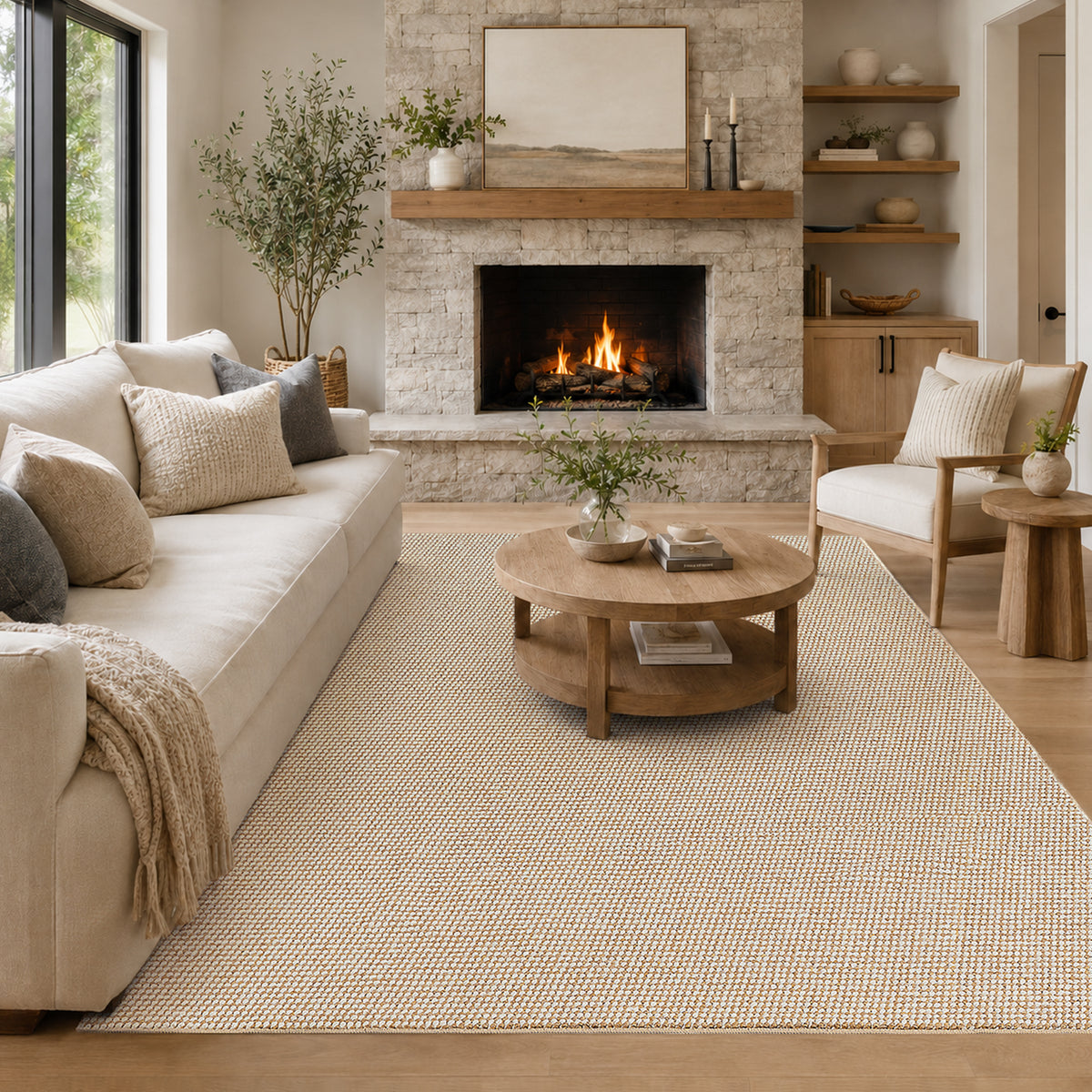 Goyuu Area Rug 8x10 – Ultra Soft Faux Wool Rugs for Living Room Non-Slip Backing Machine Washable Rugs for Bedroom, Cozy Family Room Decor for Kids & Pets,Beige