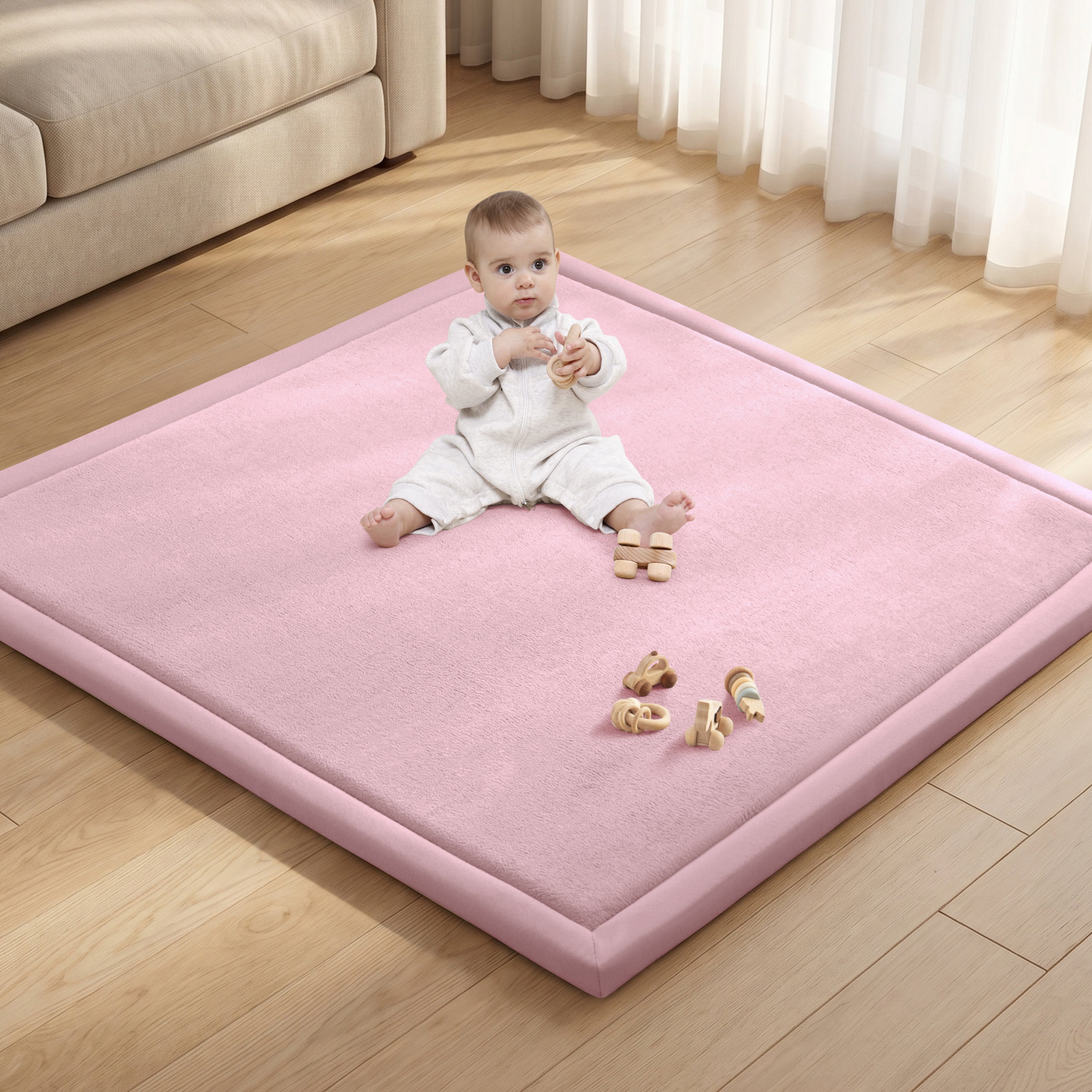Goyuu Ultra Soft 1.3" Thick Baby Play Mat for Floor, 79x79 Playpen Mat Elasti-Foam Padded Crawling Mat for Babies, Toddlers, Infant, Kids