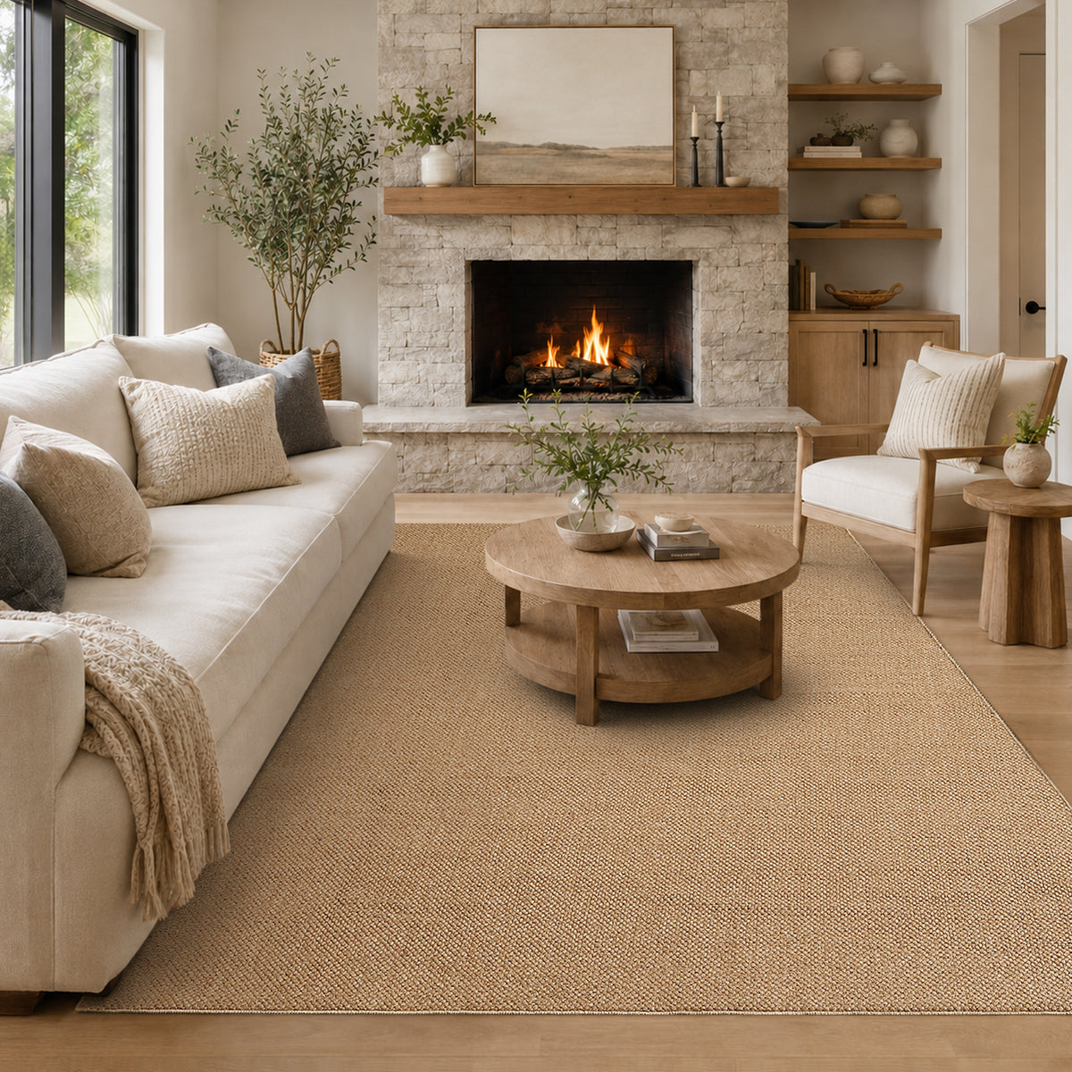 Goyuu Machine Washable Rug 8x10, Soft Faux Wool Large Rug, Anti Slip Shed Resistant 8x10 Area Rugs for Living Room,Indoor Floor Rugs for Bedroom Dining Room Office,Jute