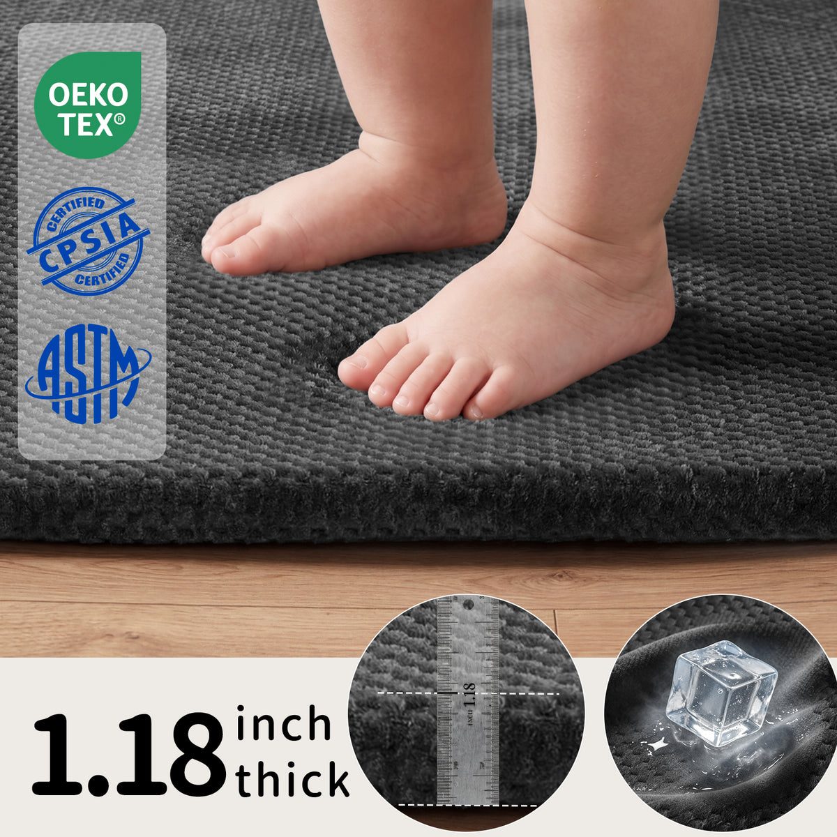 Goyuu Cooling Baby Play Mat 1.18" Thick, 50x50 Playpen Mat with Removable & Washable Cover