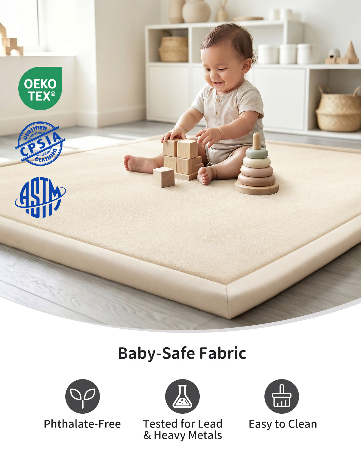 Baby Play Mat for Floor, Playpen Mat Elasti-Foam Padded Crawling Mat for Babies, Toddlers, Infant, Kids, Non-Slip Backing Safe for Tummy Time