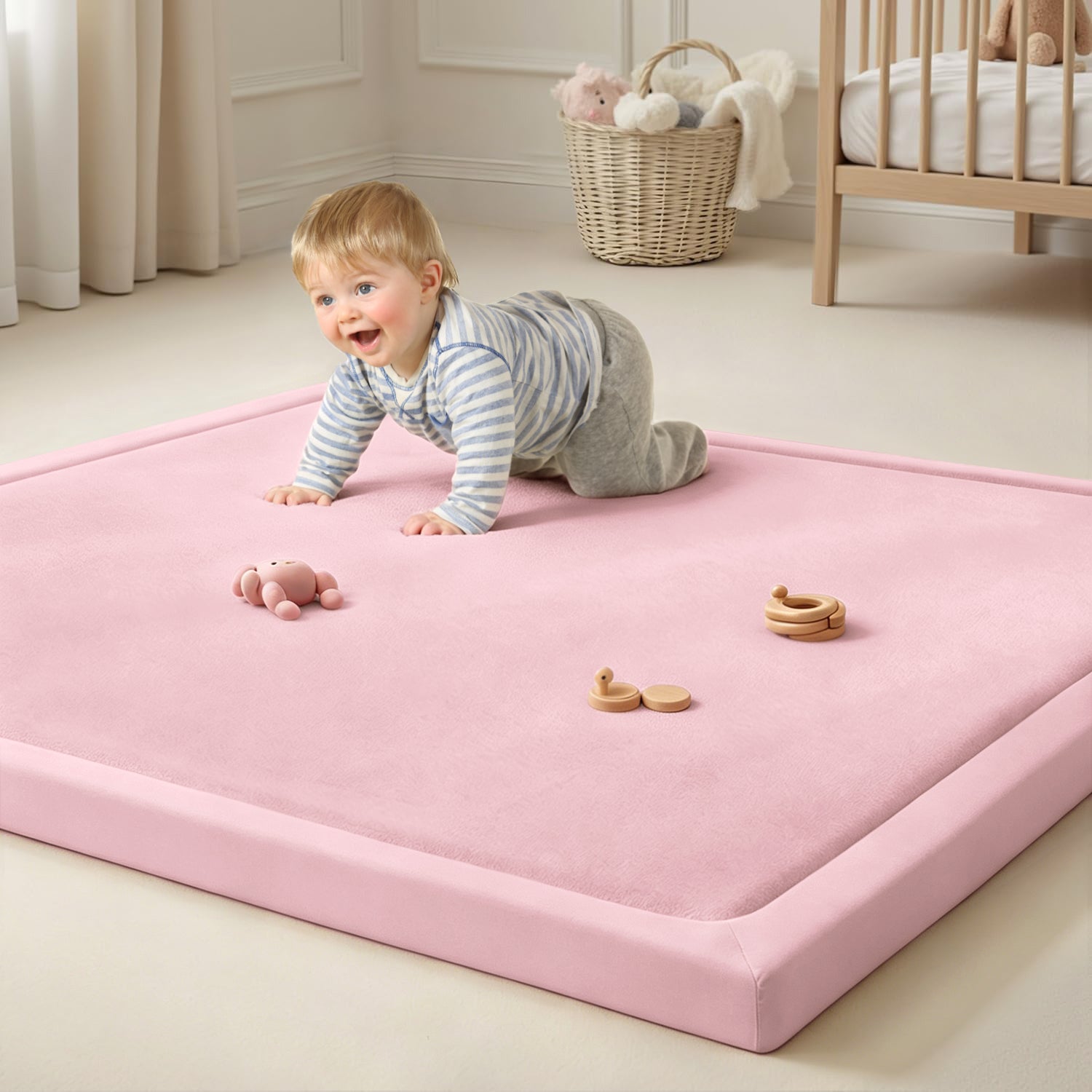Goyuu Ultra Soft 1.3" Thick Baby Play Mat for Floor, 79x79 Playpen Mat Elasti-Foam Padded Crawling Mat for Babies, Toddlers, Infant, Kids