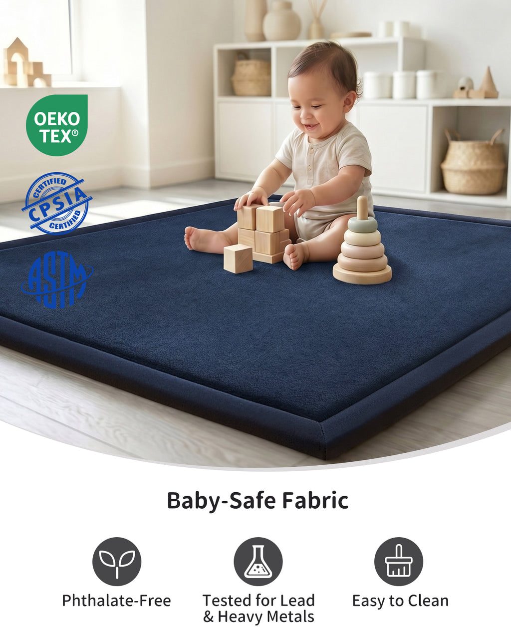 Baby Play Mat for Floor, Playpen Mat Elasti-Foam Padded Crawling Mat for Babies