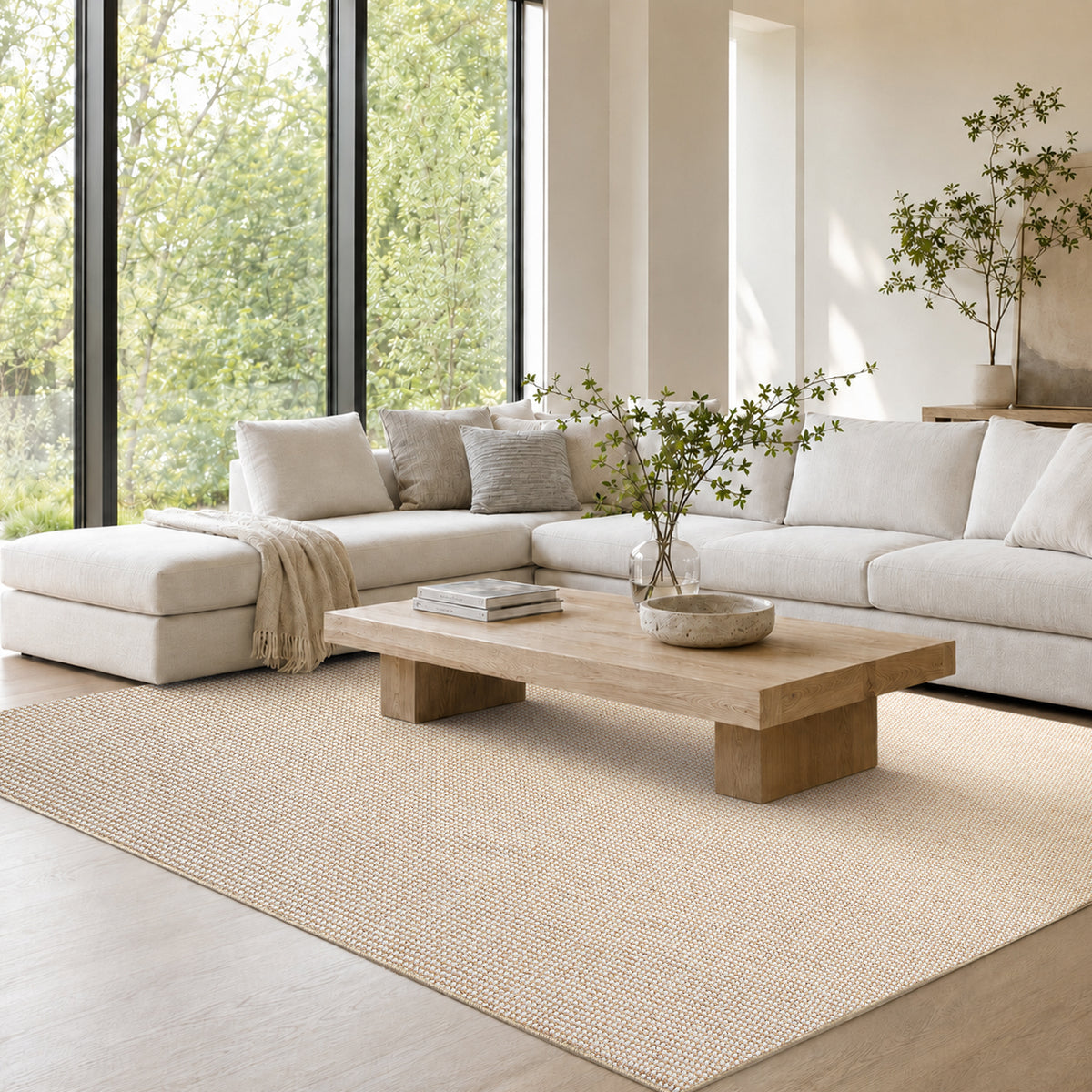 Goyuu Area Rug 8x10 – Ultra Soft Faux Wool Rugs for Living Room Non-Slip Backing Machine Washable Rugs for Bedroom, Cozy Family Room Decor for Kids & Pets,Beige
