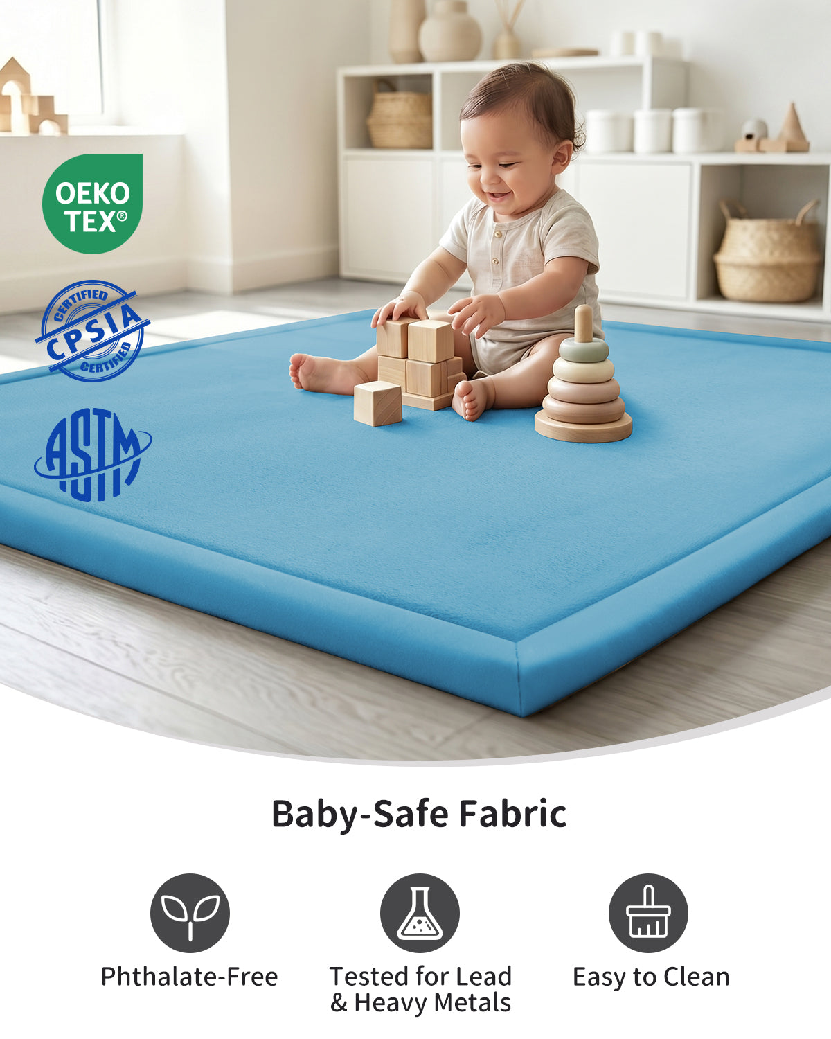 Goyuu Ultra Soft 1.3" Thick Baby Play Mat for Floor, 79x79 Playpen Mat Elasti-Foam Padded Crawling Mat for Babies, Toddlers, Infant, Kids, Non-Slip Backing Safe for Tummy Time