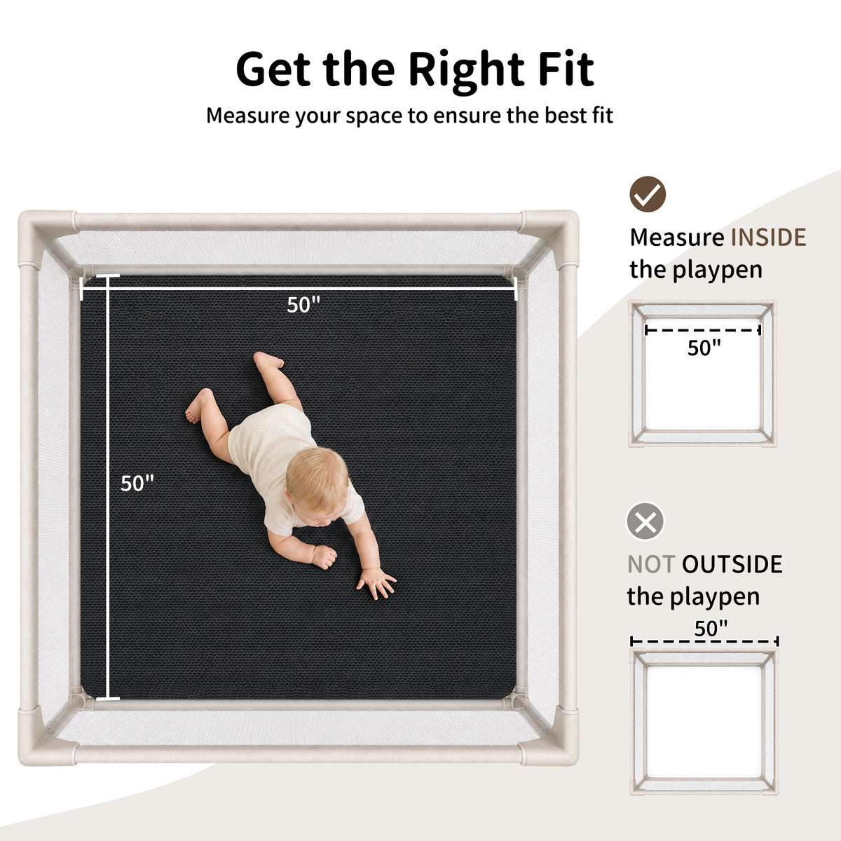 Goyuu Cooling Baby Play Mat 1.18" Thick, 50x50 Playpen Mat with Removable & Washable Cover