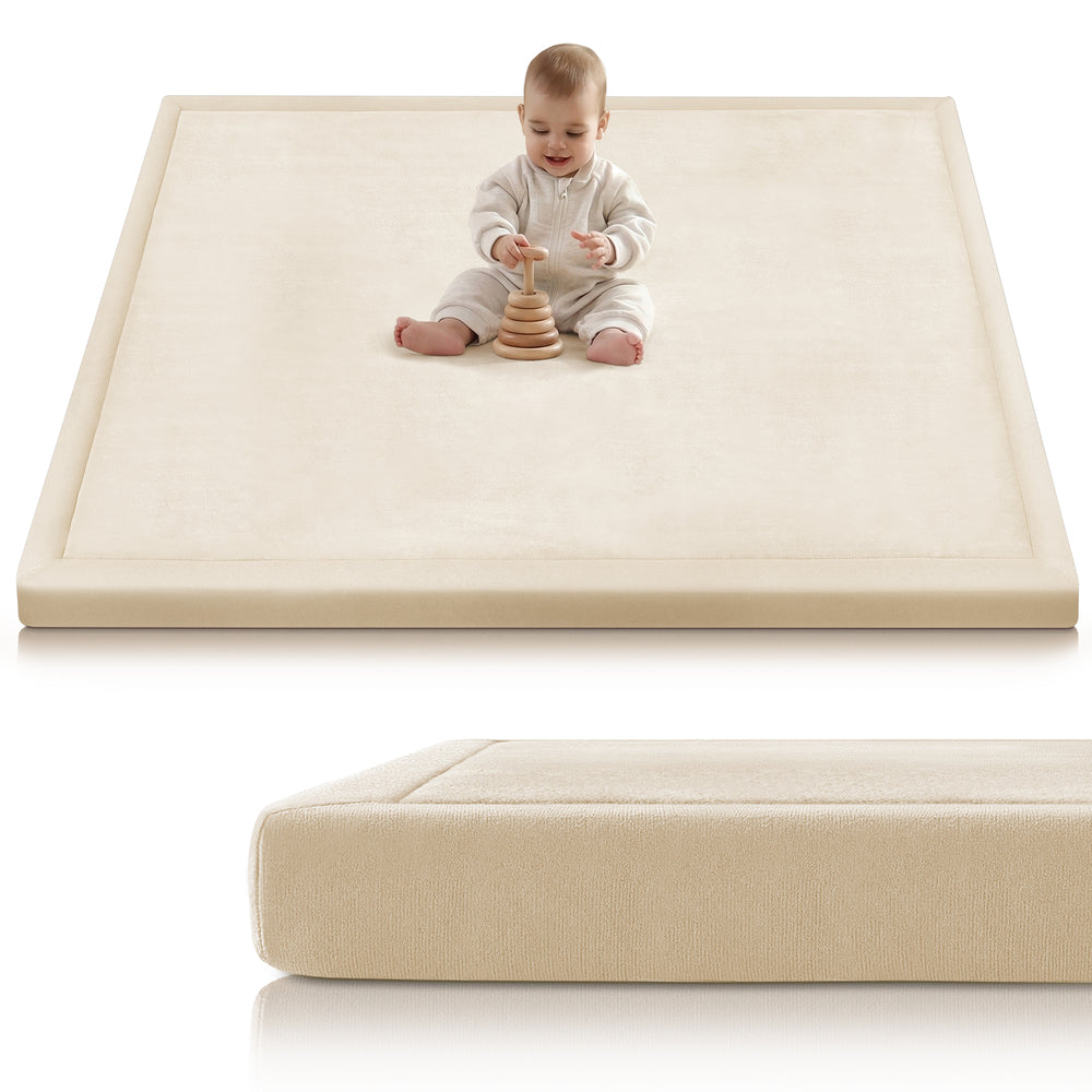 Baby Play Mat for Floor, Playpen Mat Elasti-Foam Padded Crawling Mat for Babies, Toddlers, Infant, Kids, Non-Slip Backing Safe for Tummy Time