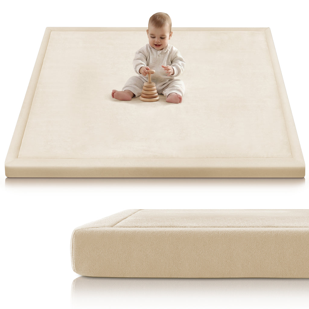 Baby Play Mat for Floor, Playpen Mat Elasti-Foam Padded Crawling Mat for Babies, Toddlers, Infant, Kids, Non-Slip Backing Safe for Tummy Time