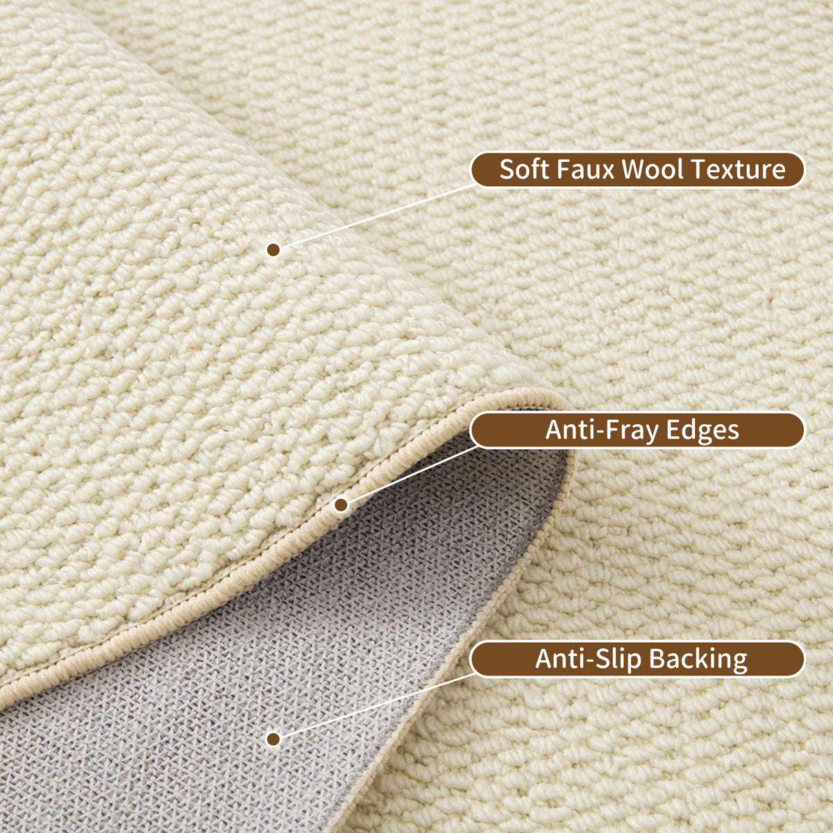 Goyuu 8x10 Area Rugs for Living Room, Ultra Soft Faux Wool Machine Washable Rugs, Non-Slip Backing & Non-Shedding Pet Friendly Throw Rugs for Bedroom Dining Room, Ivory