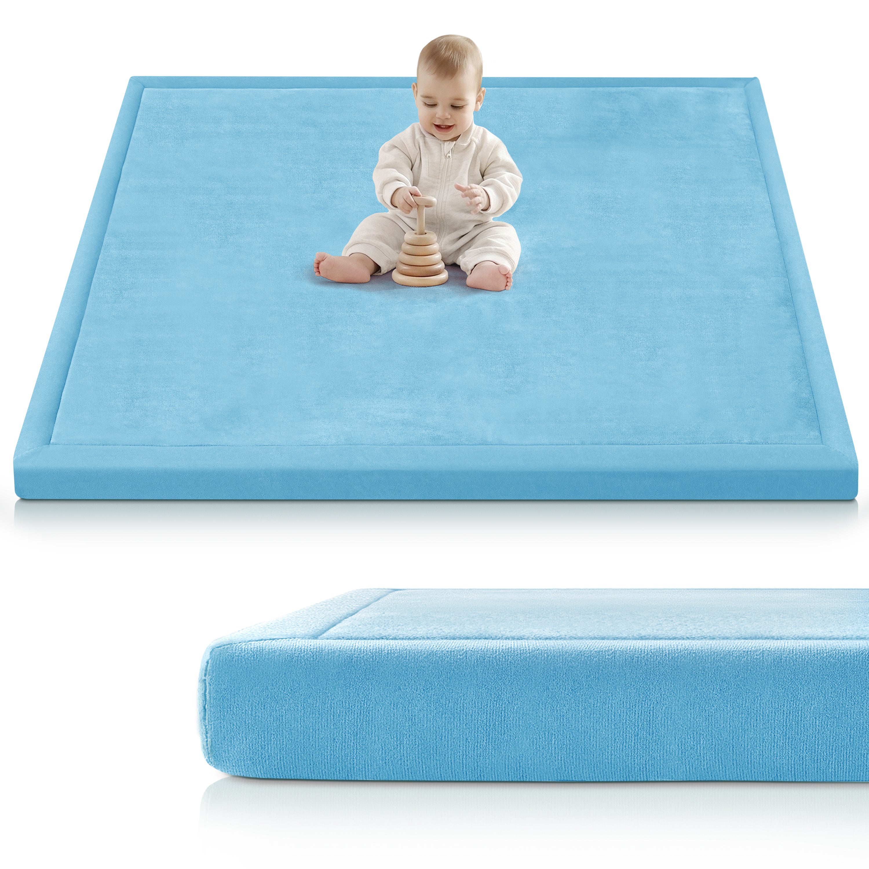 Goyuu Ultra Soft 1.3" Thick Baby Play Mat for Floor, 79x79 Playpen Mat Elasti-Foam Padded Crawling Mat for Babies, Toddlers, Infant, Kids, Non-Slip Backing Safe for Tummy Time