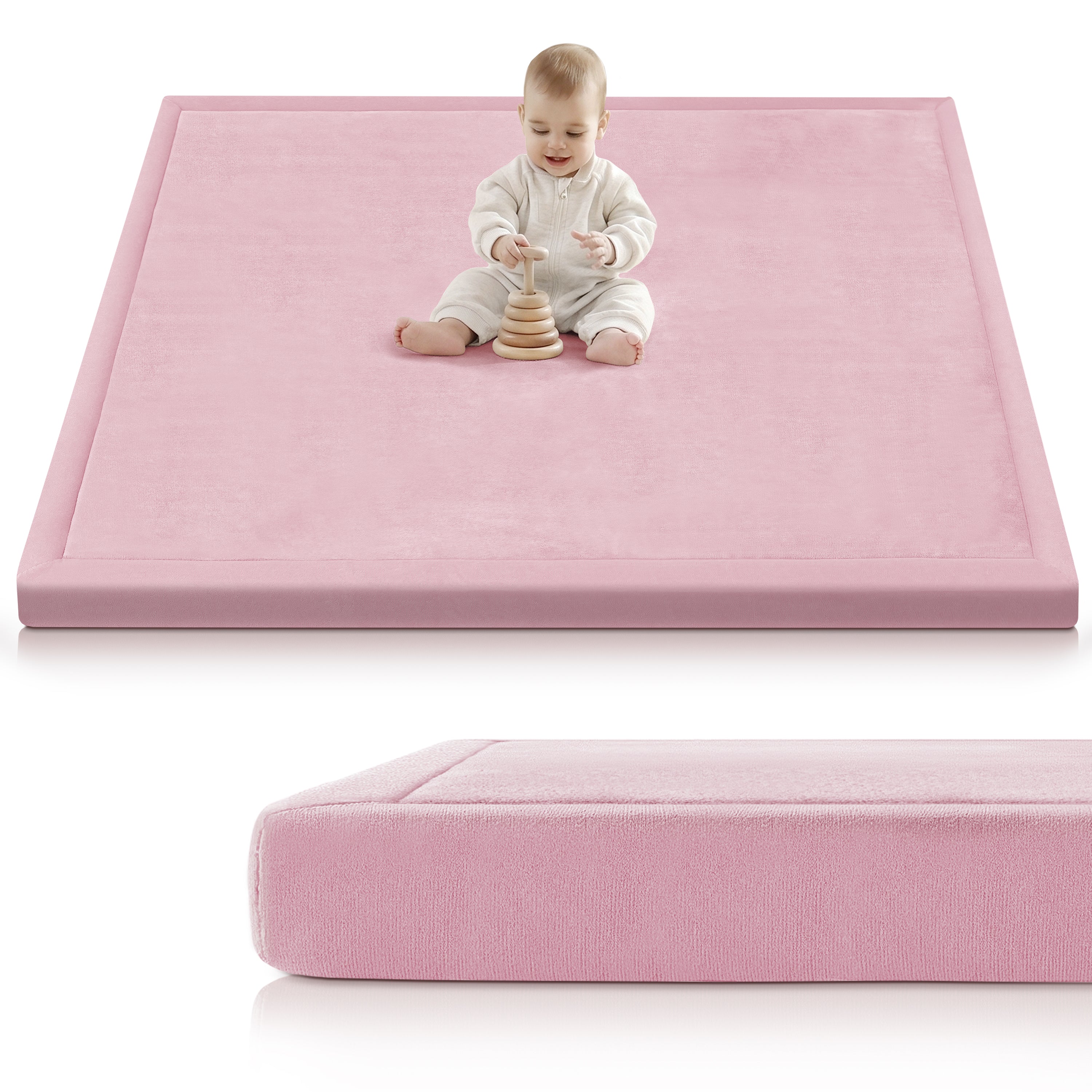 Goyuu Ultra Soft 1.3" Thick Baby Play Mat for Floor, 79x79 Playpen Mat Elasti-Foam Padded Crawling Mat for Babies, Toddlers, Infant, Kids