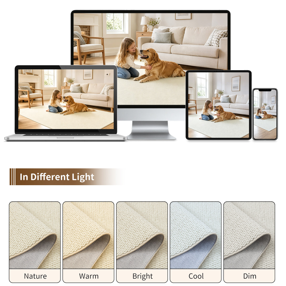 Goyuu 8x10 Area Rugs for Living Room, Ultra Soft Faux Wool Machine Washable Rugs, Non-Slip Backing & Non-Shedding Pet Friendly Throw Rugs for Bedroom Dining Room, Ivory