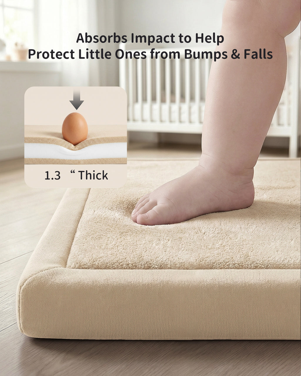 Baby Play Mat for Floor, Playpen Mat Elasti-Foam Padded Crawling Mat for Babies, Toddlers, Infant, Kids, Non-Slip Backing Safe for Tummy Time
