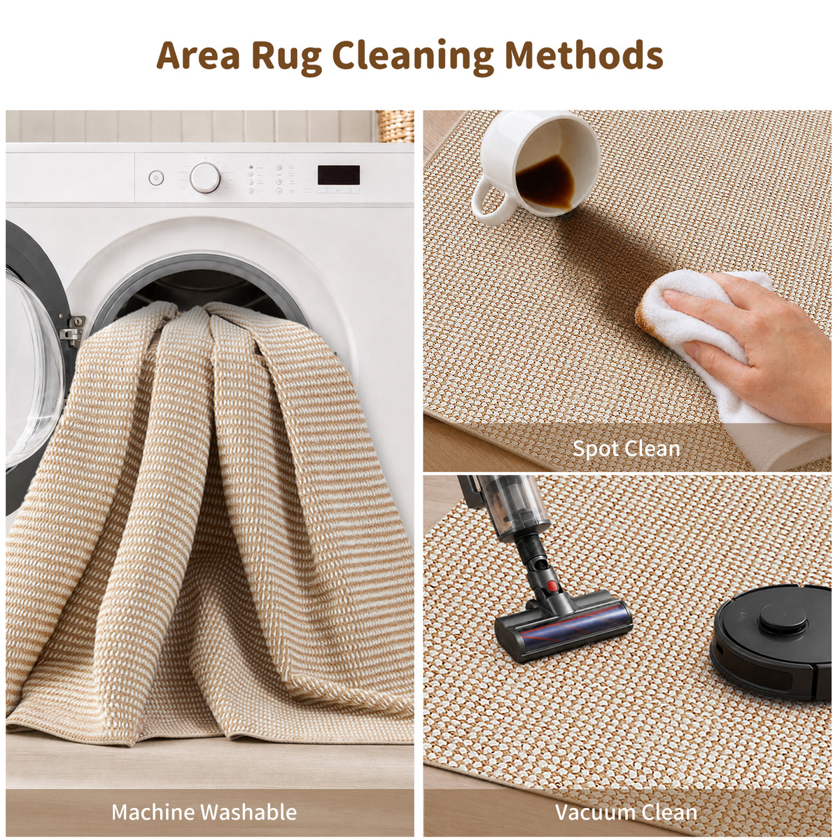 Goyuu Area Rug 8x10 – Ultra Soft Faux Wool Rugs for Living Room Non-Slip Backing Machine Washable Rugs for Bedroom, Cozy Family Room Decor for Kids & Pets,Beige