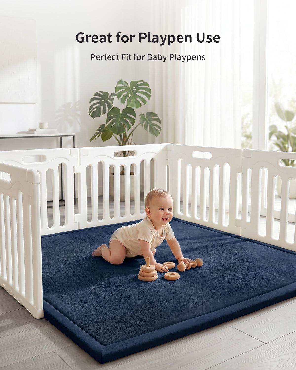 Baby Play Mat for Floor, Playpen Mat Elasti-Foam Padded Crawling Mat for Babies