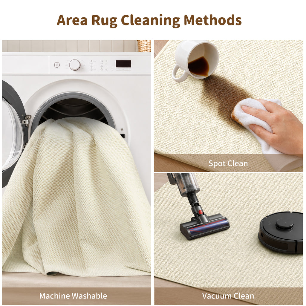 Goyuu 8x10 Area Rugs for Living Room, Ultra Soft Faux Wool Machine Washable Rugs, Non-Slip Backing & Non-Shedding Pet Friendly Throw Rugs for Bedroom Dining Room, Ivory