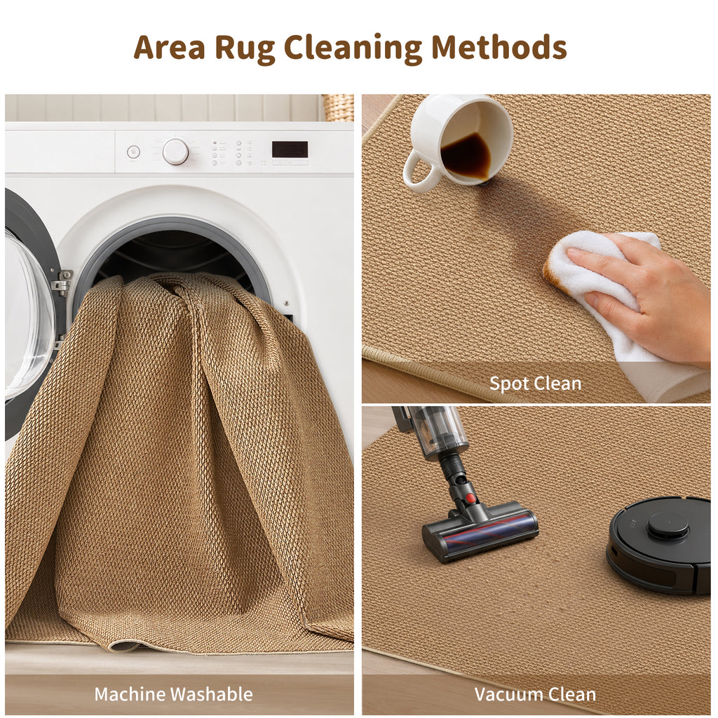 Goyuu Machine Washable Rug 8x10, Soft Faux Wool Large Rug, Anti Slip Shed Resistant 8x10 Area Rugs for Living Room,Indoor Floor Rugs for Bedroom Dining Room Office,Jute