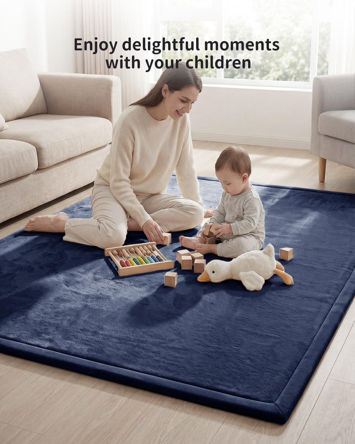 Baby Play Mat for Floor, Playpen Mat Elasti-Foam Padded Crawling Mat for Babies