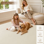 Goyuu 8x10 Area Rugs for Living Room, Ultra Soft Faux Wool Machine Washable Rugs, Non-Slip Backing & Non-Shedding Pet Friendly Throw Rugs for Bedroom Dining Room, Ivory