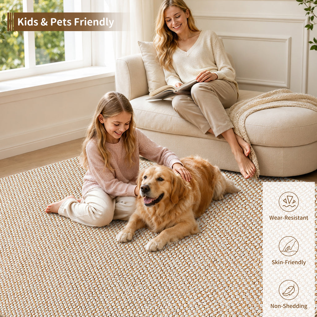 Goyuu Area Rug 8x10 – Ultra Soft Faux Wool Rugs for Living Room Non-Slip Backing Machine Washable Rugs for Bedroom, Cozy Family Room Decor for Kids & Pets,Beige