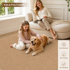 Goyuu Machine Washable Rug 8x10, Soft Faux Wool Large Rug, Anti Slip Shed Resistant 8x10 Area Rugs for Living Room,Indoor Floor Rugs for Bedroom Dining Room Office,Jute