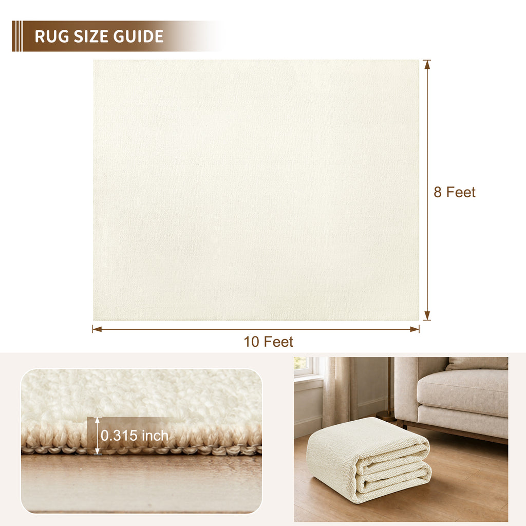 Goyuu 8x10 Area Rugs for Living Room, Ultra Soft Faux Wool Machine Washable Rugs, Non-Slip Backing & Non-Shedding Pet Friendly Throw Rugs for Bedroom Dining Room, Ivory