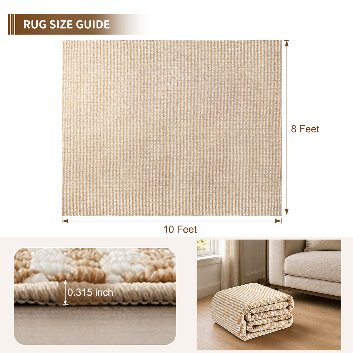 Goyuu Area Rug 8x10 – Ultra Soft Faux Wool Rugs for Living Room Non-Slip Backing Machine Washable Rugs for Bedroom, Cozy Family Room Decor for Kids & Pets,Beige