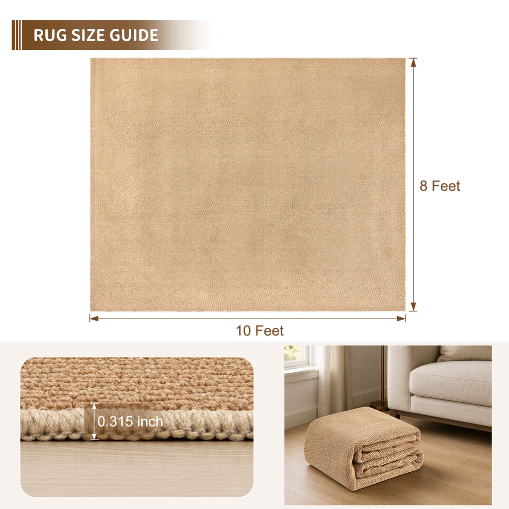Goyuu Machine Washable Rug 8x10, Soft Faux Wool Large Rug, Anti Slip Shed Resistant 8x10 Area Rugs for Living Room,Indoor Floor Rugs for Bedroom Dining Room Office,Jute