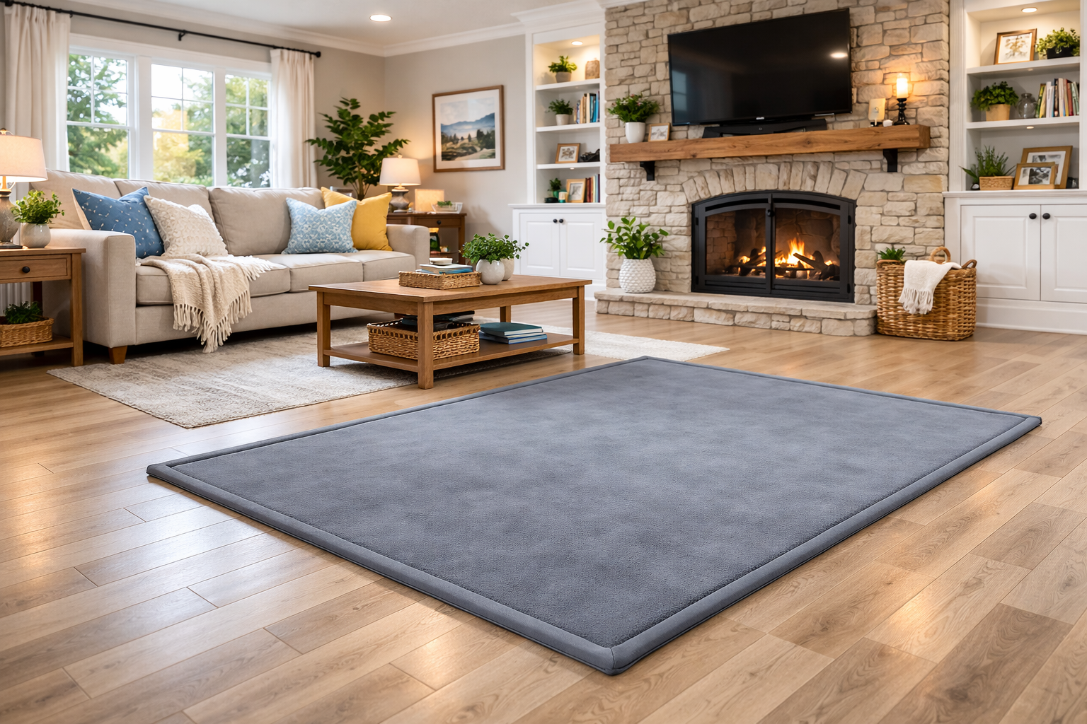 Family floor time on a soft GOYUU baby play mat